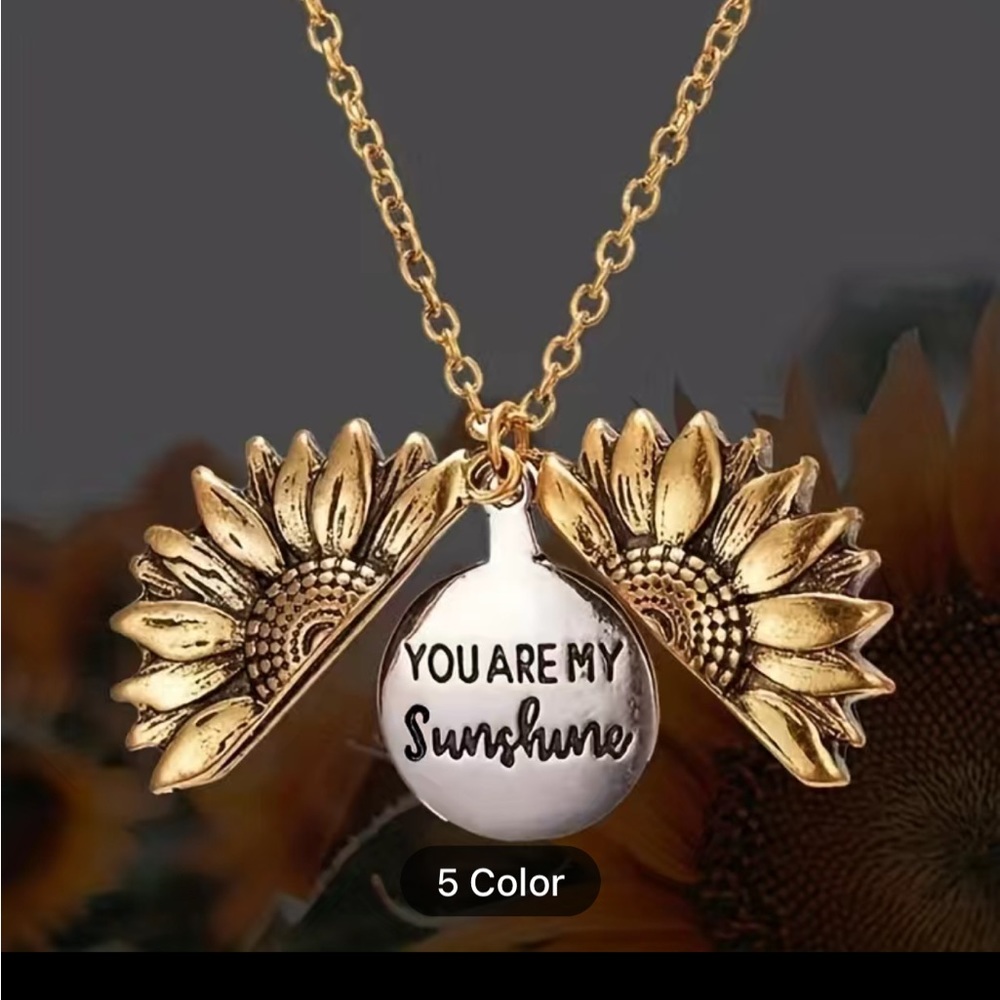 New Sunflower necklace opens to You are my sunshine